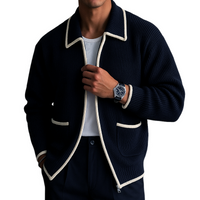 Men's Retro Casual Cable Knit Zipper Sweater Cardigan – Marine