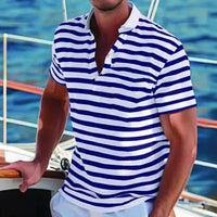 Retro gestreiftes Poloshirt für Männer – Marine