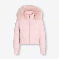 Gesteppte Winterjacke für Damen mit flauschig besetzter Kapuze und breitem Rippbund am Saum – Rosa