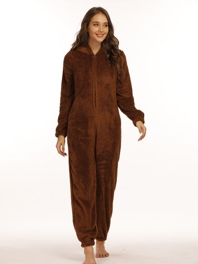 Leyetta | Reißverschluss Teddy-Jumpsuit mit Kapuze