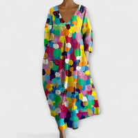 Fiona - Langes, Buntes Kleid mit V-Ausschnitt – Mehrfarbig2