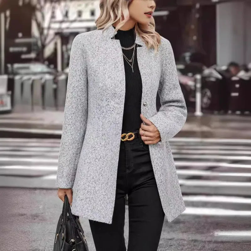 Shivarae | Eleganter grauer Mantel aus einer Wollmischung für Frauen