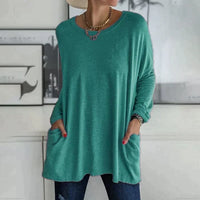 Margot | Tunika-Länge Seitentaschen Top – Cyan