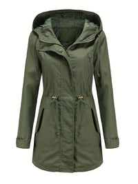 Damen Langarm Wasserdichter Trenchcoat | Mit Kapuze – Grün
