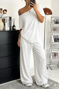 Cosima - Locker geschnittenes Set aus Oberteil und Hose – Weiß