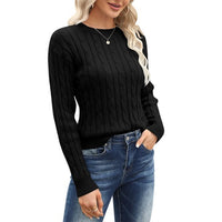Seykahlah | Solider Strickpullover mit Rundhalsausschnitt, vielseitiger Pullover mit langen Ärmeln und hohlem Ausschnitt – Schwarz
