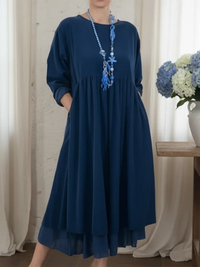 Ceinwen – Maxikleid Mit Lockerem, Doppellagigem Saum – Blau