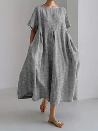 BIANCA | Langes Casual Kleid mit Bequemen Schnitt und Retro Stil für Jeden Tag – Grau