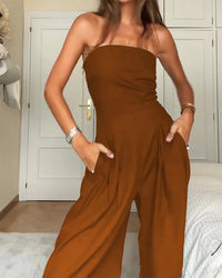 Céleste™ | Eleganter schulterfreier Jumpsuit – Khaki