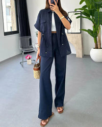 Scarlett -  Zweiteiliges Workwear-Set mit Kordelzug – Blau