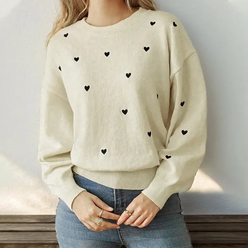 Dreihana | Bezaubernde Herzen Spitze Rundhalsausschnitt Pullover