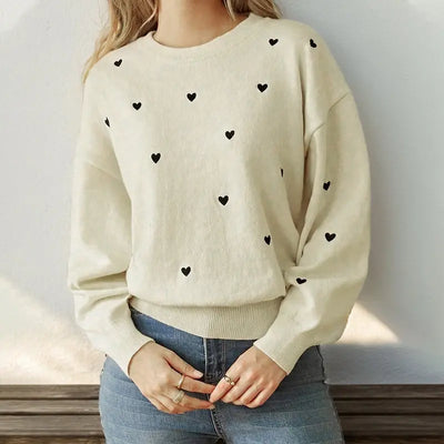 Dreihana | Bezaubernde Herzen Spitze Rundhalsausschnitt Pullover