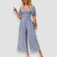 Zala | Blumendruck Weite Beine Jumpsuit – Blau