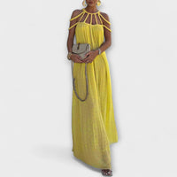 Brinaya – Maxikleid aus Leinenmischung mit geflochtenem Dekolleté – Gelb