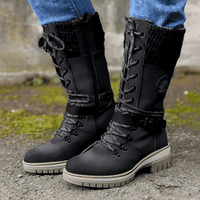 Damen-Schnürstiefel mit mittlerer schafthöhe | Wintertauglich – Schwarz