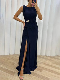 Davina | Plissiertes Maxi-Abendkleid – Marine