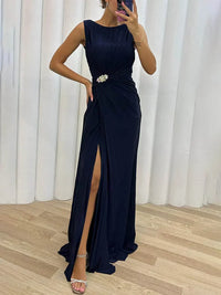Olive | Plissee Maxi Hochzeitsgastkleid – Marine