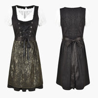 Traditionelles Midi Dirndl kleid für Damen - Oktoberfest 2025 – Schwarz/Grau