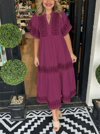 Damen Elegantes Ausgestelltes Ibiza Kleid | Midi – Wein Rot