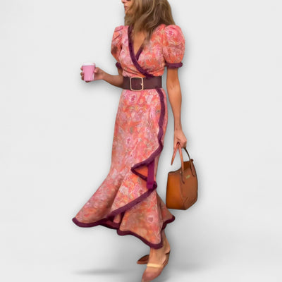 Elegantes Pinkes Maxi-Kleid mit kurzen Ärmeln
