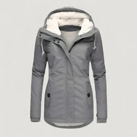 Elva | Warme Damenjacke mit Kapuze – Grau