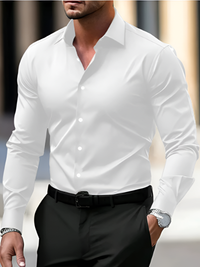 Herren elegantes Langarmhemd | Langarm – Weiß