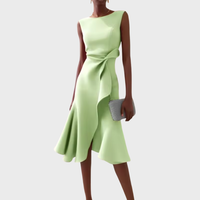 Olga | Asymmetrisch Ärmellos Midikleid – Hell Grün