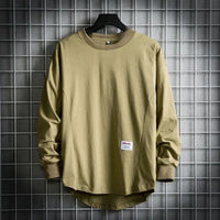Leon | Herren Oversized Longsleeve Rundhals Langarm Basic – Khaki