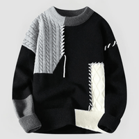ARNE - PATCHWORK-DESIGN ENG ANLIEGENDER PULLOVER – Schwarz