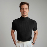 Herren Rollkragen Schlanke Passform T-Shirt – Schwarz