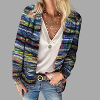 Lina - Mehrfarbige warme Strickjacke für Damen – Blau