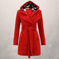 Olidaveia | Warmer und trendiger Wintermantel mit Gürtel und Kapuze aus Baumwolle – Rot