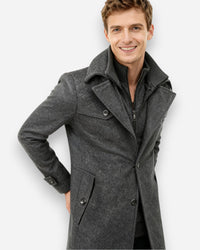 Gefütterte City-Winterjacke für Herren im Mantel-Look mit hohem Reißverschlusskragen – Grau