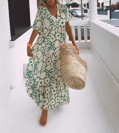 Marlena - Grünes Maxikleid mit kurzen Ärmeln