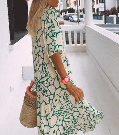 Marlena - Grünes Maxikleid mit kurzen Ärmeln
