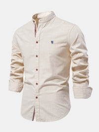 Mathias – Langärmliges Leinenhemd Mit Stehkragen – Beige