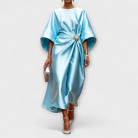 Elegant Shimmer Satin Maxi Dress – Himmelblau