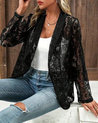 Kiara™ - Eleganter einfarbiger mantel mit floralem spitzenrevers – Schwarz
