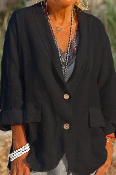 Heidi-Mode | Damen Leinenjacke Luftig Knopfleiste