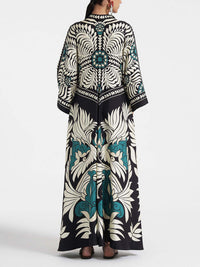 Langes Kleid mit Blumenmuster und Kontrastblumenmuster – Schwarz