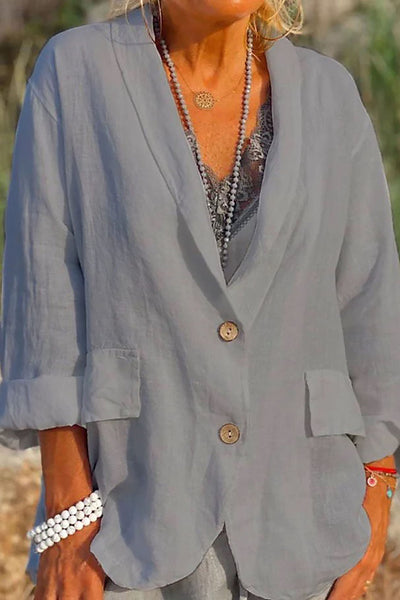 Heidi-Mode | Damen Leinenjacke Luftig Knopfleiste