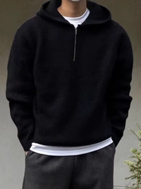 CAELAN – Der elegante strick-hoodie mit halbem zipper – Schwarz