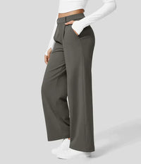 Palazzo Hose für Damen - Sommerliche Business Stoffhose mit Weitem Bein – Grau