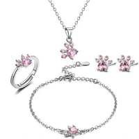 Elegantes TALINA 4-teiliges Roségold Schmuckset mit Pfote & Zirkonia-Herz - Perfektes Geschenk für Tierliebhaber – Rosa Silber Set