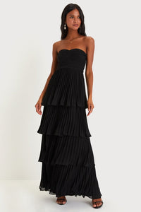 Yana - Elegantes Stufen-Maxi-Kleid – Schwarz