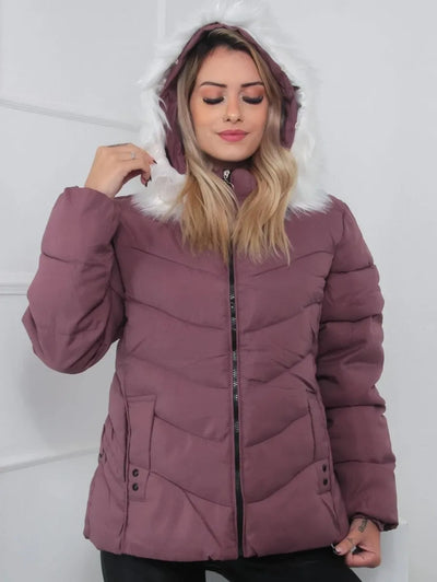 Leynira | Grüne Steppjacke mit Fellkapuze