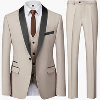 Herren Slim Fit Anzug dreiteilig für formelle Anlässe ganzjährig – Schwarzer Knopf Beige