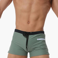 Herren Badeshorts mit Reißverschlusstaschen und Kordelzugbund – Armygrün