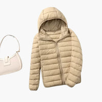 Ultraleichte Daunenjacke mit Kapuze für Damen – Champagner