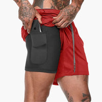 Herren Fitness Shorts mit Innentasche und Kompressionsebene – Rot